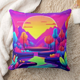 Neon Sunset Landscape Cushion