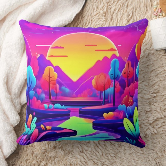 Neon Sunset Landscape Cushion (Blanket)