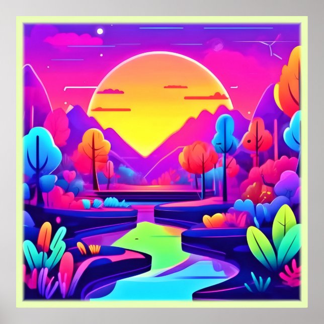 Neon Sunset Landscape Poster (Front)
