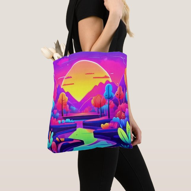 Neon Sunset Landscape Tote Bag (Close Up)