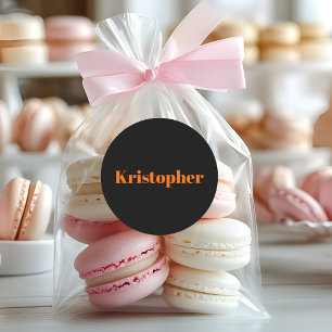 Neon Sunset Orange Classic Name Black Stylish Round Sticker