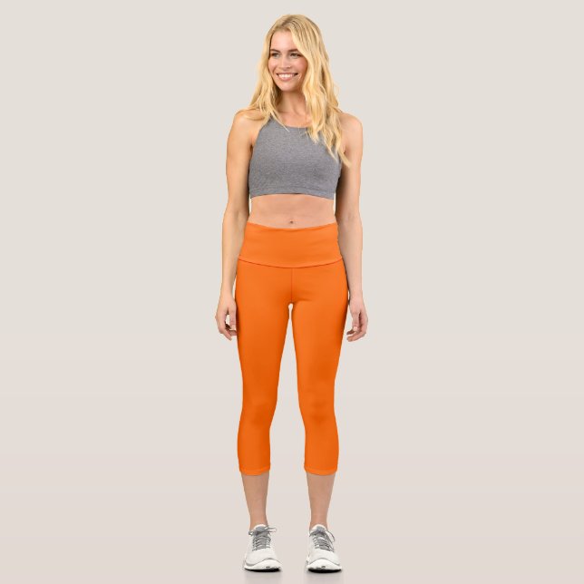 Neon Sunset Orange Solid Colour | Classic Capri Leggings (Front)