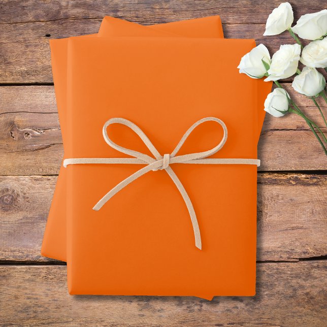 Neon Sunset Orange Solid Colour Classic | Elegant Wrapping Paper Sheet (Creator Uploaded)