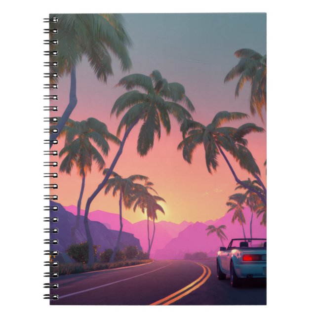 Neon Sunset Palm Drive Notebook (Front)