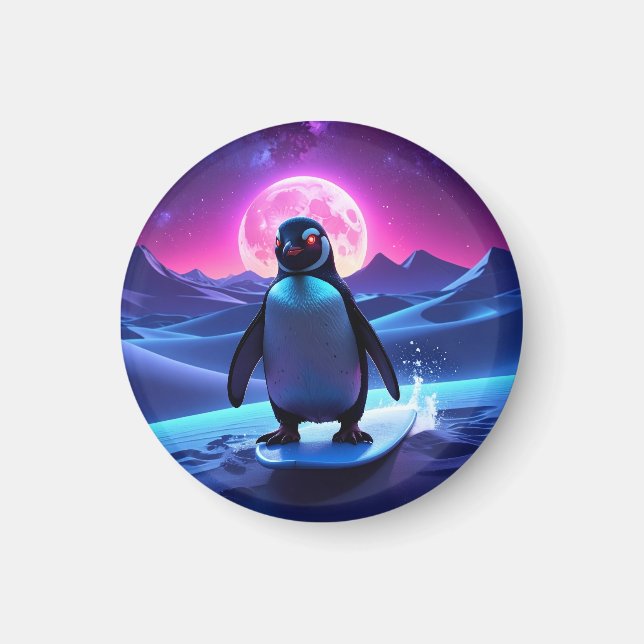 Neon Surf Penguin Magnet (Front)