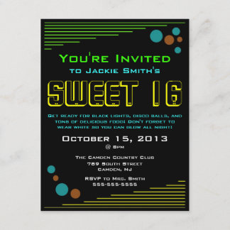 Neon Sweet 16 Invitations