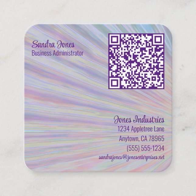 Neon Swoosh Design QR Code 7 Line Custom   Square Business Card (Front)