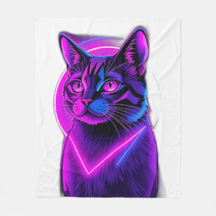 Neon Synthwave Cat Art Fleece Blanket