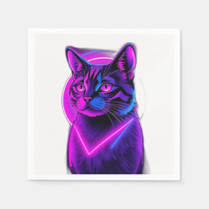 Neon Synthwave Cat Art Napkin
