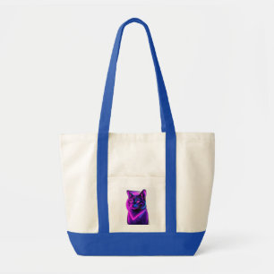 Neon Synthwave Cat Art Tote Bag