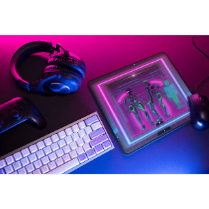 Neon Synthwave Humanoid Robots Cyberpunk Mouse Pad
