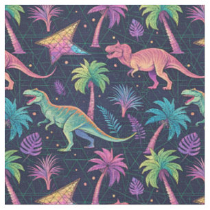 Neon T-Rex Dinosaurs - 80s Retro Synthwave Pattern Fabric