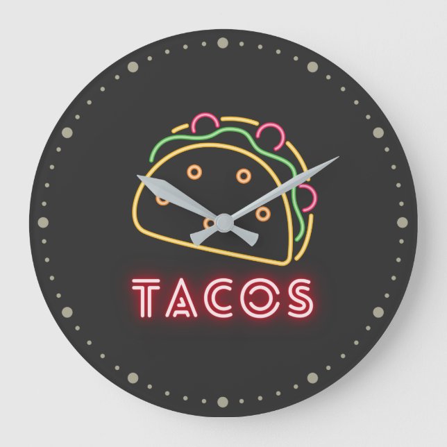 Neon Tacos Symbol  & Text  Large Clock (Front)