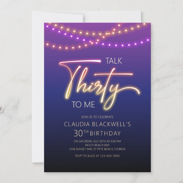 Neon Talk 30 to Me Birthday Party Invitation (Front)
