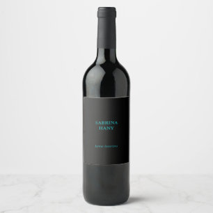 Neon teal business text black wine label