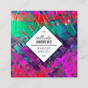 Neon Teal Red Purple Pink Metallic Paint Makeup Square Business Card