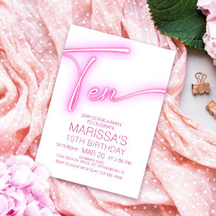 Neon Teen Girls 10th Birthday Invitation