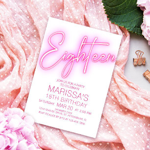 Neon Teen Girls 18th Birthday Invitation