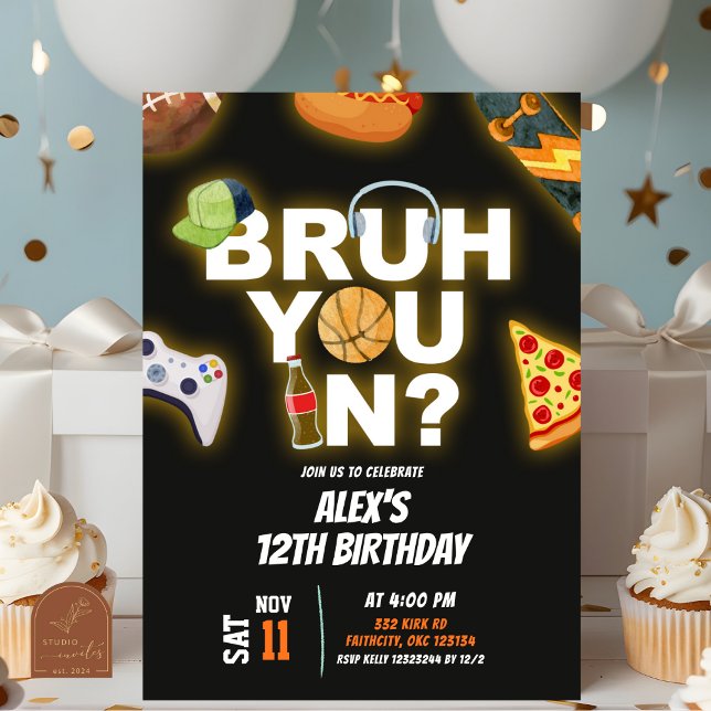 Neon Teenager Bruh You In Party Birthday Invitation (Creator Uploaded)