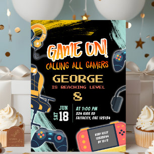 Neon Teenager Gamer Boy Birthday Party Invitation
