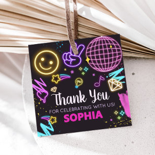 Neon Teenager Thirteenth Birthday Party Square Favour Tags