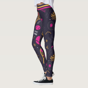 Neon tennis pattern on dark background leggings