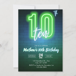 Neon Tenth birthday Invitation