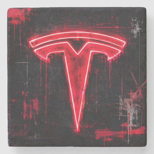 Neon Tesla Art Logo Stone Coaster (Front)