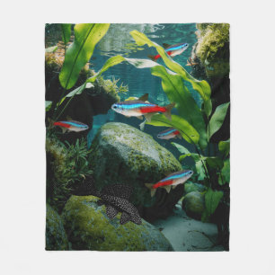 Neon Tetras Plecostomus Aquarium Fish Tank Lovers  Fleece Blanket