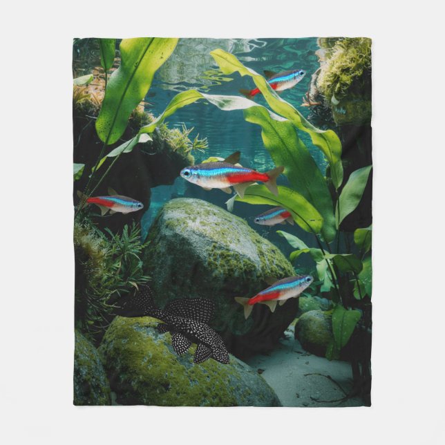Neon Tetras Plecostomus Aquarium Fish Tank Lovers  Fleece Blanket (Front)