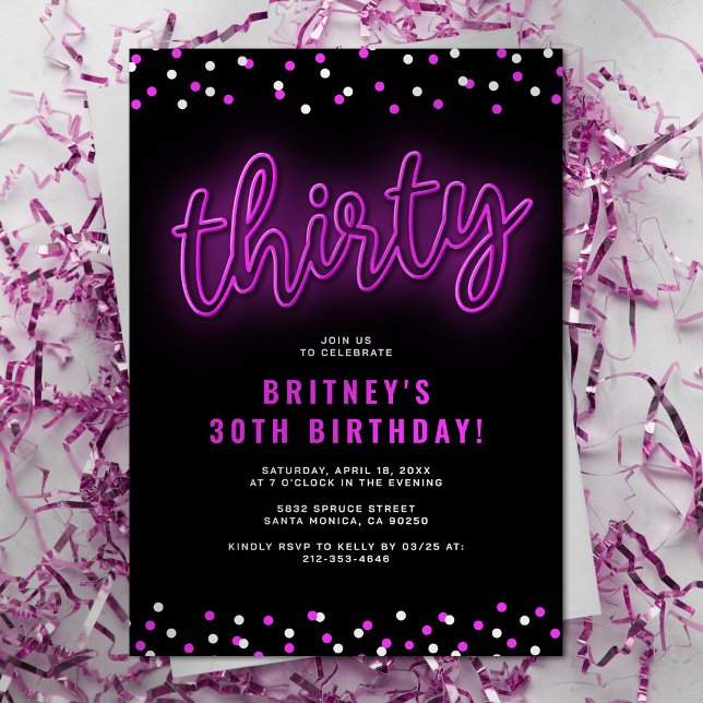 Neon Thirty Birthday Party Invitation (Creator Uploaded)
