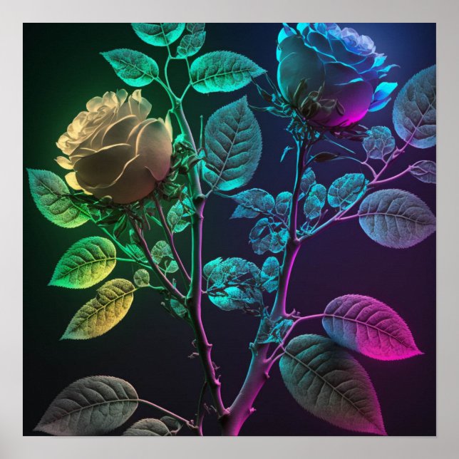 Neon Thorny Roses Poster (Front)