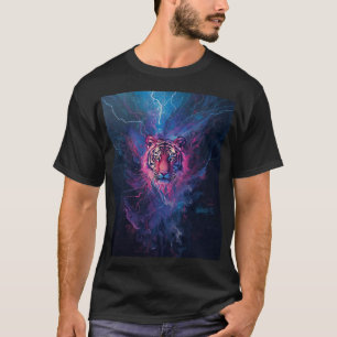 Neon Thunder Tiger Abstract Electric Glow T-Shirt