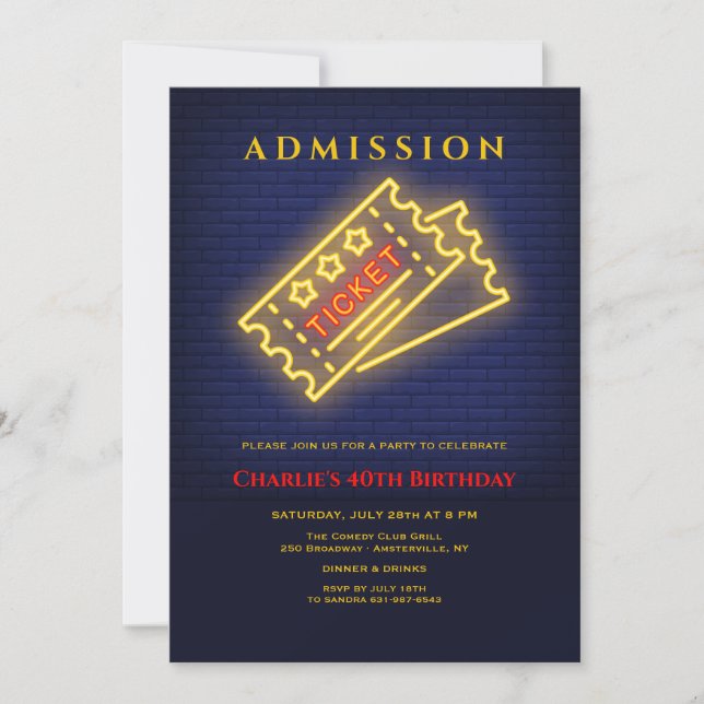 Neon Ticket to Party Invitation (Front)