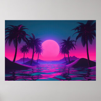 Neon Tides: A Vaporwave Celebration of Oceans Poster