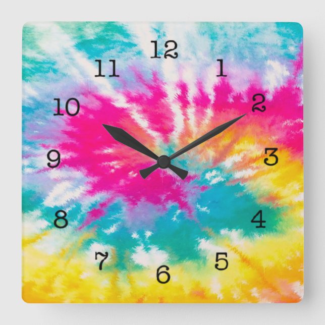 Neon Tie Dye Groovy  Square Wall Clock (Front)