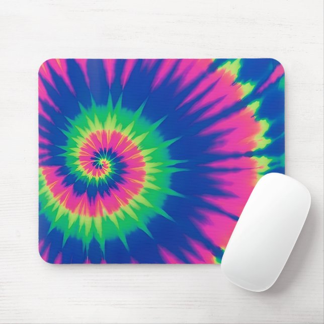 Neon Tie-Dye Spiral Mouse Pad (With Mouse)
