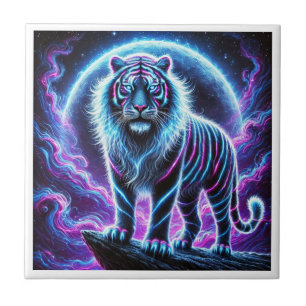Neon Tiger Glowing Ceramic Tile Design.