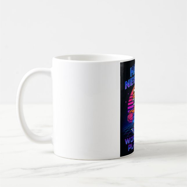 Neon Tiger Happy New Year - Retro 80s Motivational Coffee Mug (Left)