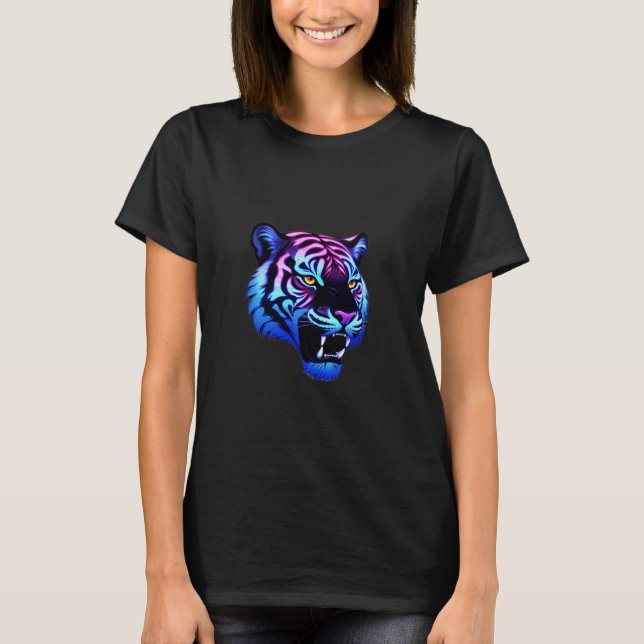 Neon Tiger Head T-Shirt – Futuristic Cyberpunk (Front)