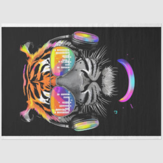 Neon Tiger with headphones Tissue Paper