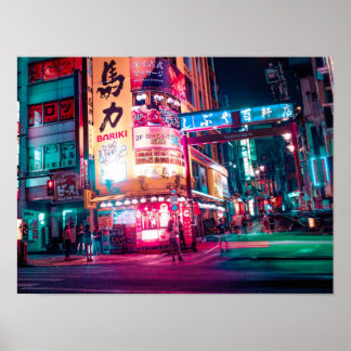 Neon Tokyo Street Corner Poster