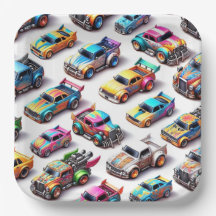 Neon Toy Car Birthday Party Plates