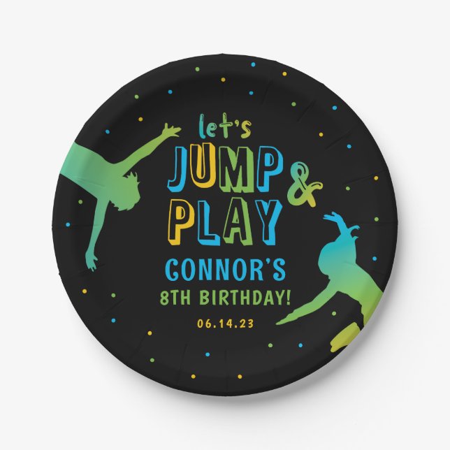 Neon Trampoline Park Boys Birthday Party Paper Plate (Front)