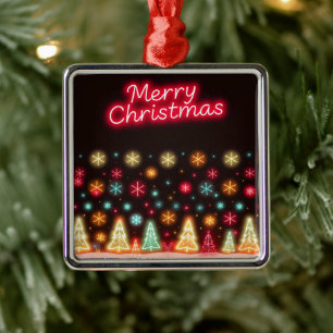 Neon Trendy Christmas Holiday Collection Metal Ornament