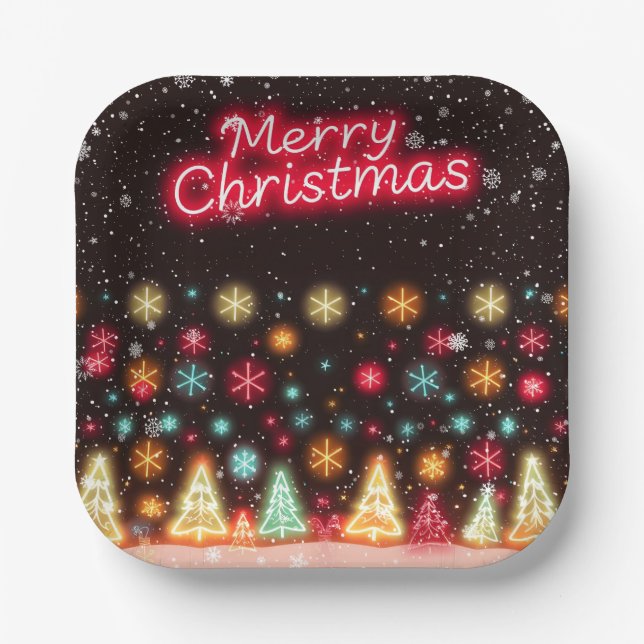 Neon Trendy Christmas Holiday Collection Paper Plate (Front)