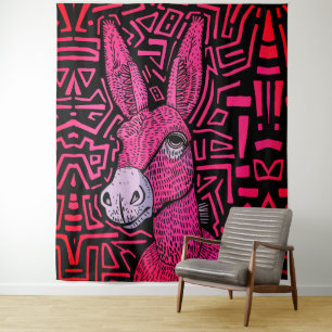 Neon Tribal Donkey – Bold and Psychedelic Wall Art Tapestry