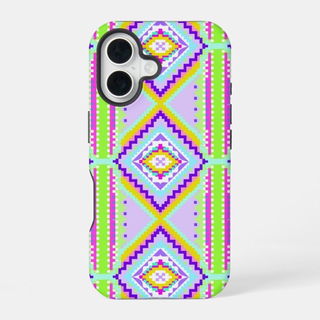 Neon Tribal Dreams Kaleidoscope iPhone 16 Case (Back)