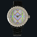 Neon Tribal Dreams Kaleidoscope Watch<br><div class="desc">A stunning fusion of traditional tribal motifs and modern neon aesthetics. This vibrant pattern features intricate geometric diamonds in electric purple,  lime green,  and sunset orange. Perfect for adding a bold,  bohemian energy to your home decor,  tech accessories,  or fashion projects. Designed with love by PS Patty Pattern Studio</div>