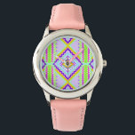 Neon Tribal Dreams Kaleidoscope Watch<br><div class="desc">A stunning fusion of traditional tribal motifs and modern neon aesthetics. This vibrant pattern features intricate geometric diamonds in electric purple,  lime green,  and sunset orange. Perfect for adding a bold,  bohemian energy to your home decor,  tech accessories,  or fashion projects. Designed with love by PS Patty Pattern Studio</div>